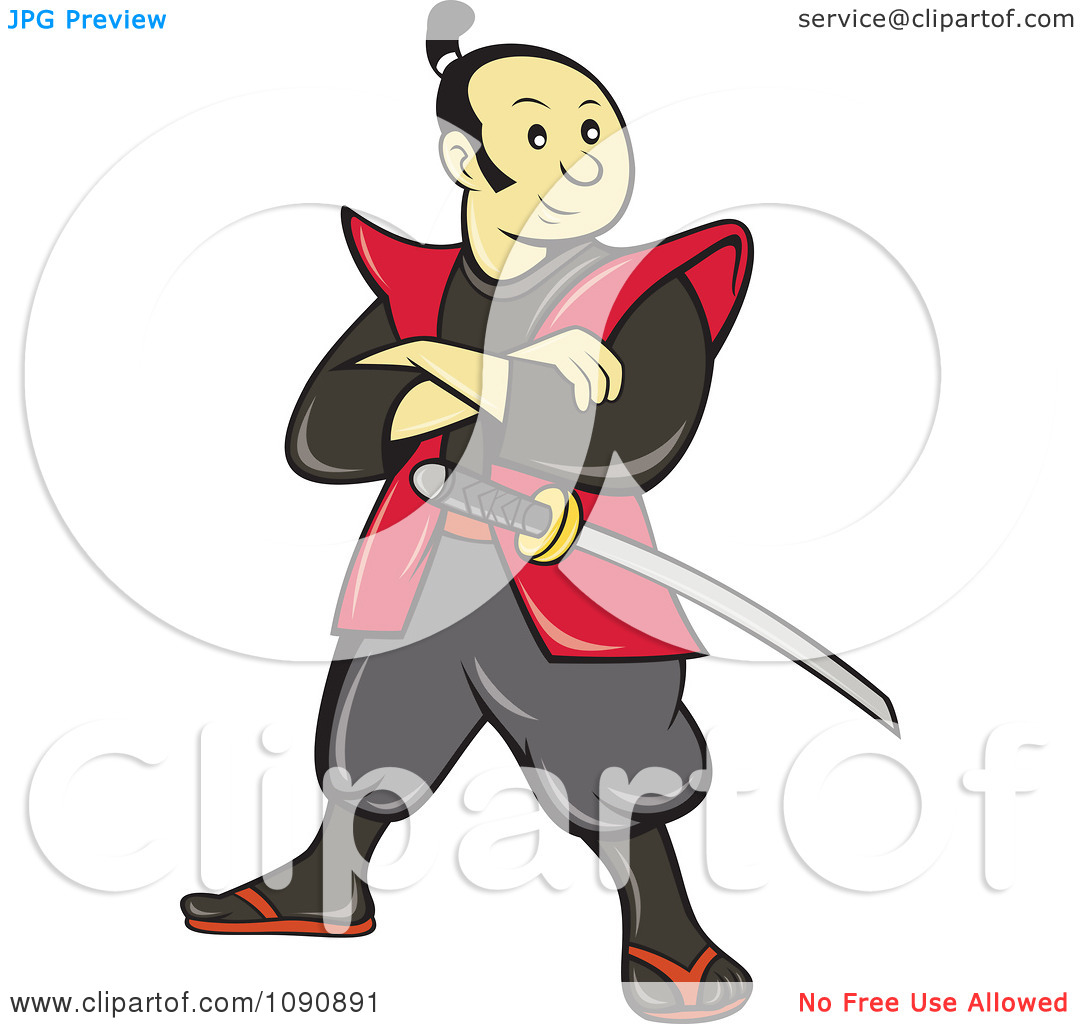 Clipart Samurai Warrior Standing And Armed With A Sword   Royalty Free