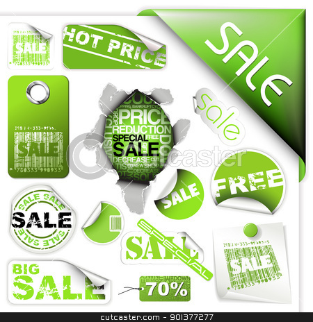 Of Green Sale Tickets And Labels Stock Vector Clipart Set Of Green