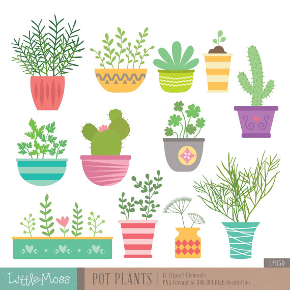 Pot Plants Digital Clipart By Littlemoss On Etsy