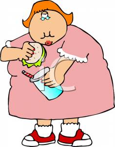 An Overweight Woman Eating Fast Food   Royalty Free Clipart Picture