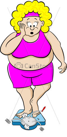 Vector Of Overweight Woman On Bathroom Scale   Vector Illustration Of
