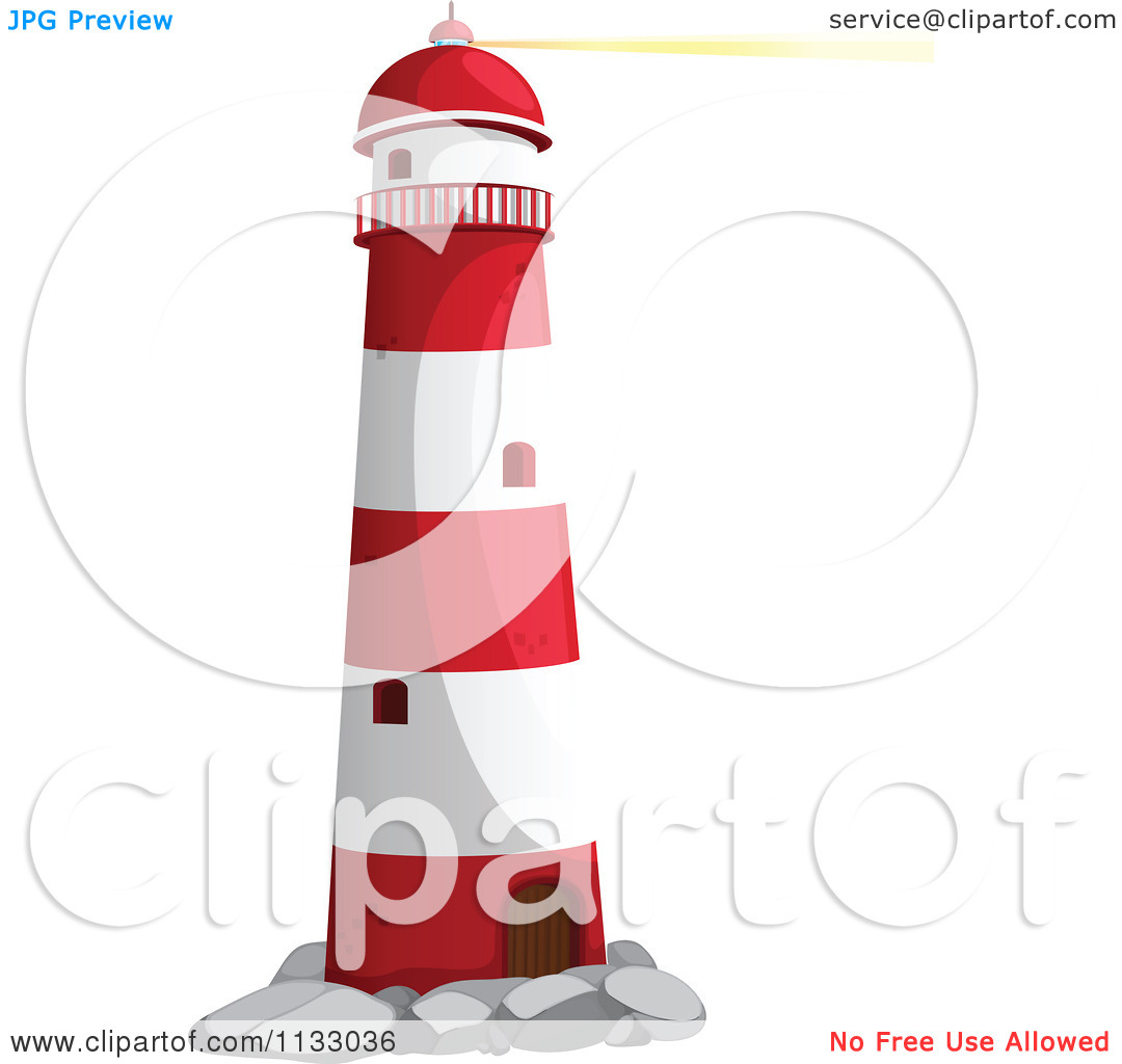 Cartoon Of A Red And White Lighthouse 2   Royalty Free Vector Clipart    