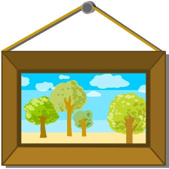 Clip Art Of A Painting Of An Outdoor Scene With Trees And Clouds In A