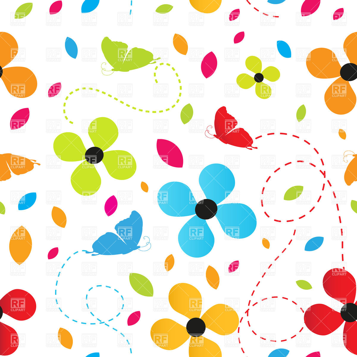 Seamless Pattern Made Of Cartoon Flowers And Butterflies Download