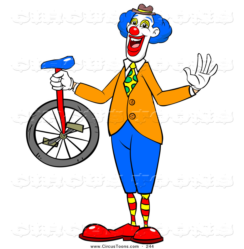 Circus Clipart Of A Happy Entertainer Clown Holding A Unicycle And