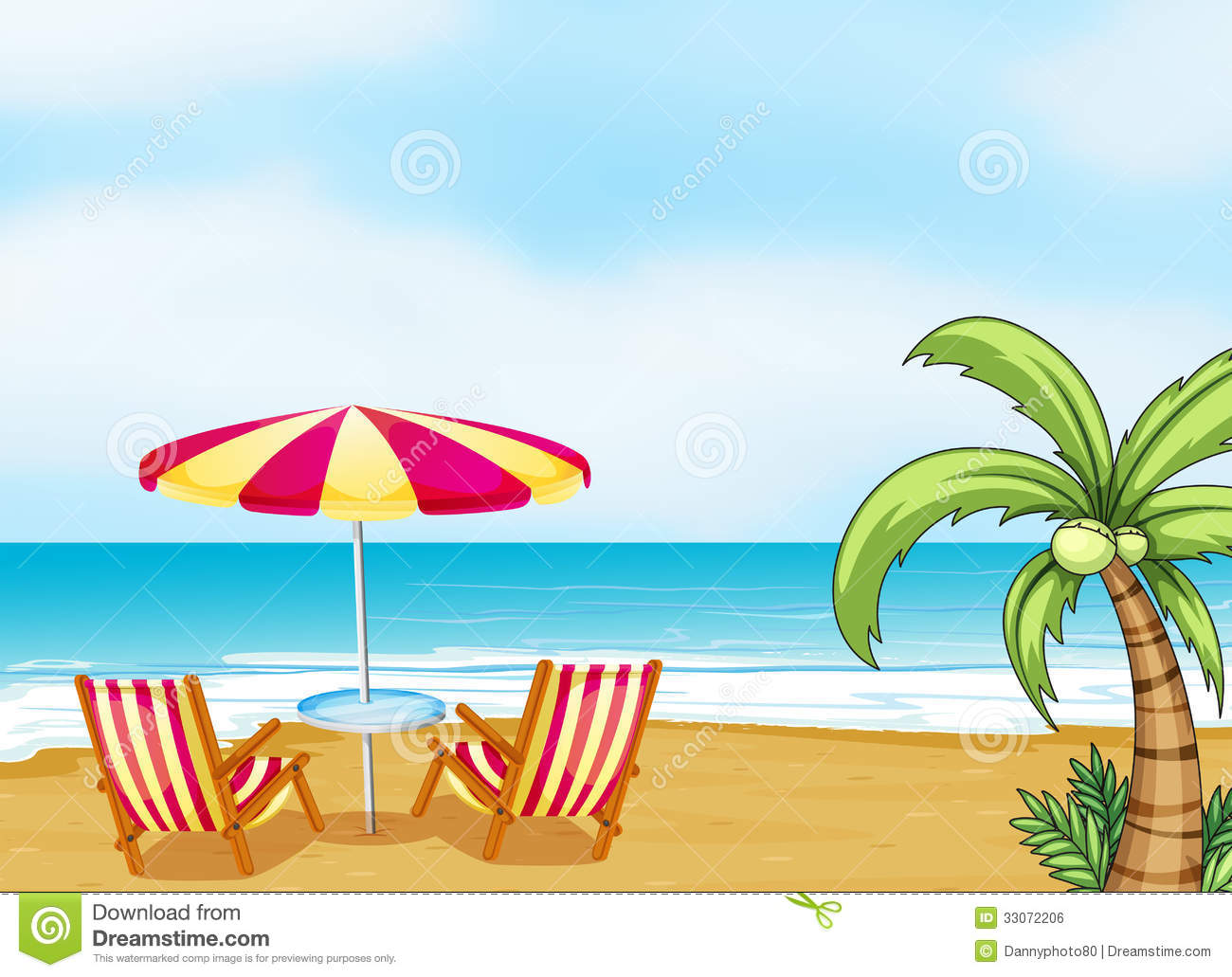 The Beach With An Umbrella And Chairs Royalty Free Stock Image   Image