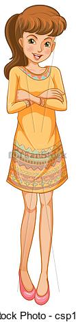 Clip Art Of A Woman Standing With A Smile   Illustration Of A Woman