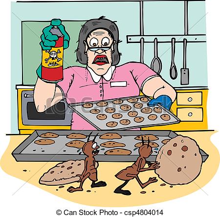 Eps Vector Of Bugspray Kitchen   A Woman In A Kitchen With Food