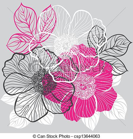 Vector   Floral Background With Flowers Of Peony   Stock Illustration