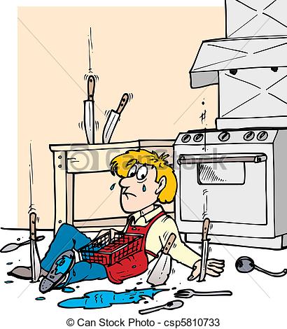 Vectors Of Kitchen Fall   A Man In A Commercial Kitchen Fallen To The