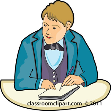 People   Student With Bowtie At Desk    Classroom Clipart