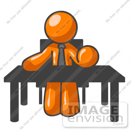 Royalty Free Clipart Of An Orange Guy Character Bossing People Around