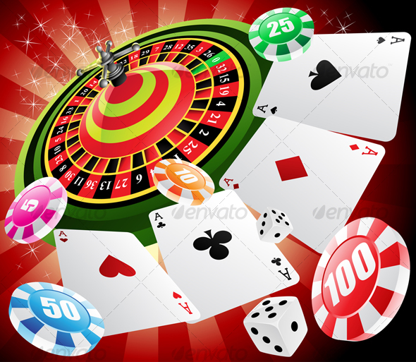 Casino Elements Like Cards Dices Chips Vector Illustration Of A Casino