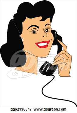Clip Art   Retro Lady On Rotary Phone Over White   Stock Illustration