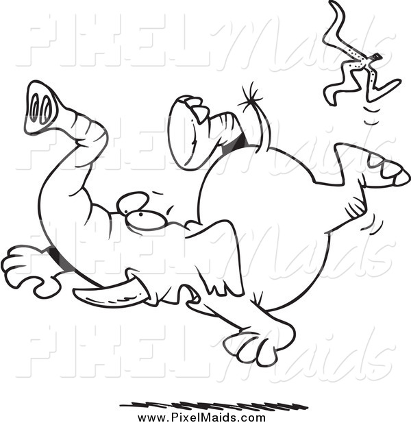Clipart Of A Lineart Elephant Slipping On A Banana Peel By Ron