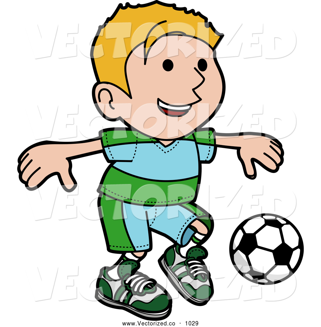Clipart Of A Smiling And Happy Blond Boy Ion A Blue And Green Uniform