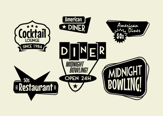 50s Diner Bowling And Cocktail Sign Pack   Download Free Vector Art
