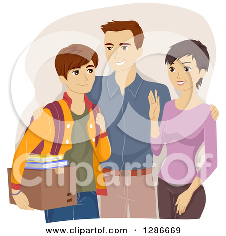 Clipart Of Happy Parents Sending Their Son Off To College   Royalty