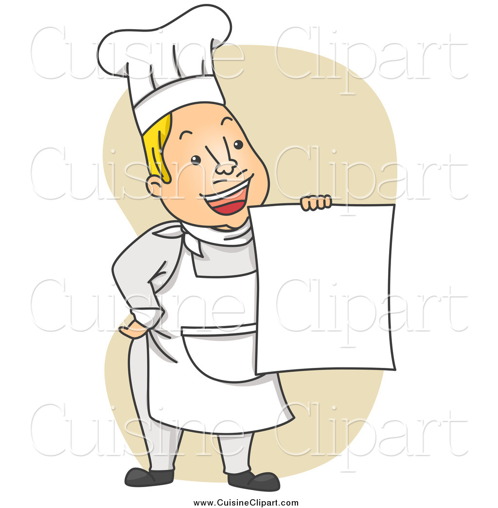 Cuisine Clipart Of A Happy Chef Guy Holding Up A Menu Over Tan By Bnp