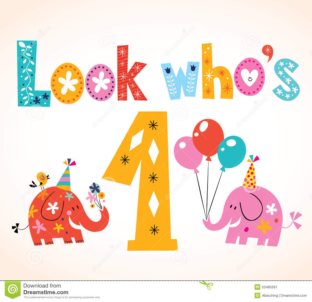 Stock Vector  Look Who S One   First Birthday Card