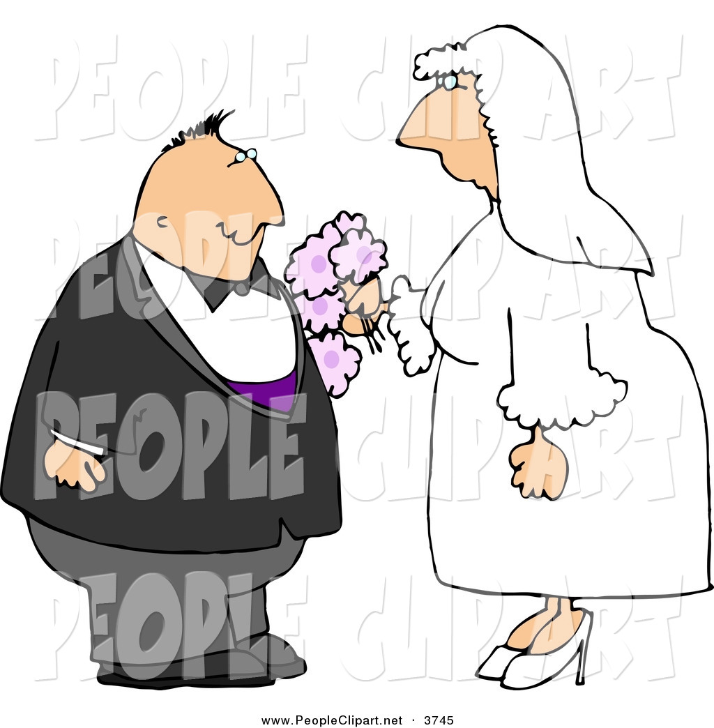 Clip Art Of A Cartoon Man And Woman Getting Married To Each Other By