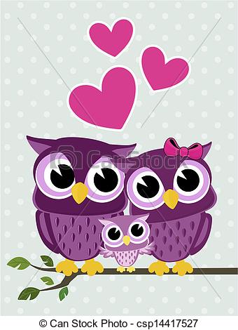 Illustration Of Cute Owls Family   Cute Owls Couple With Baby Owl