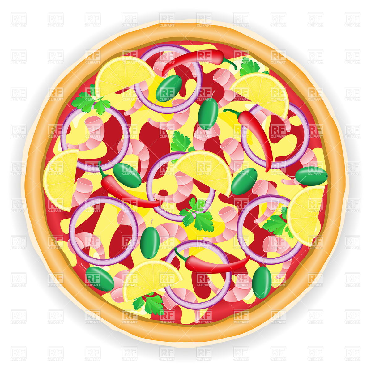 Pizza With Shrimps   Top View Download Royalty Free Vector Clipart