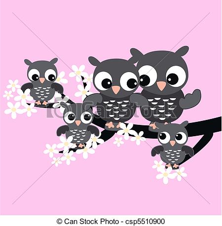 Vector Clipart Of Owl Family   A Cute Owl Family Sitting In A Tree
