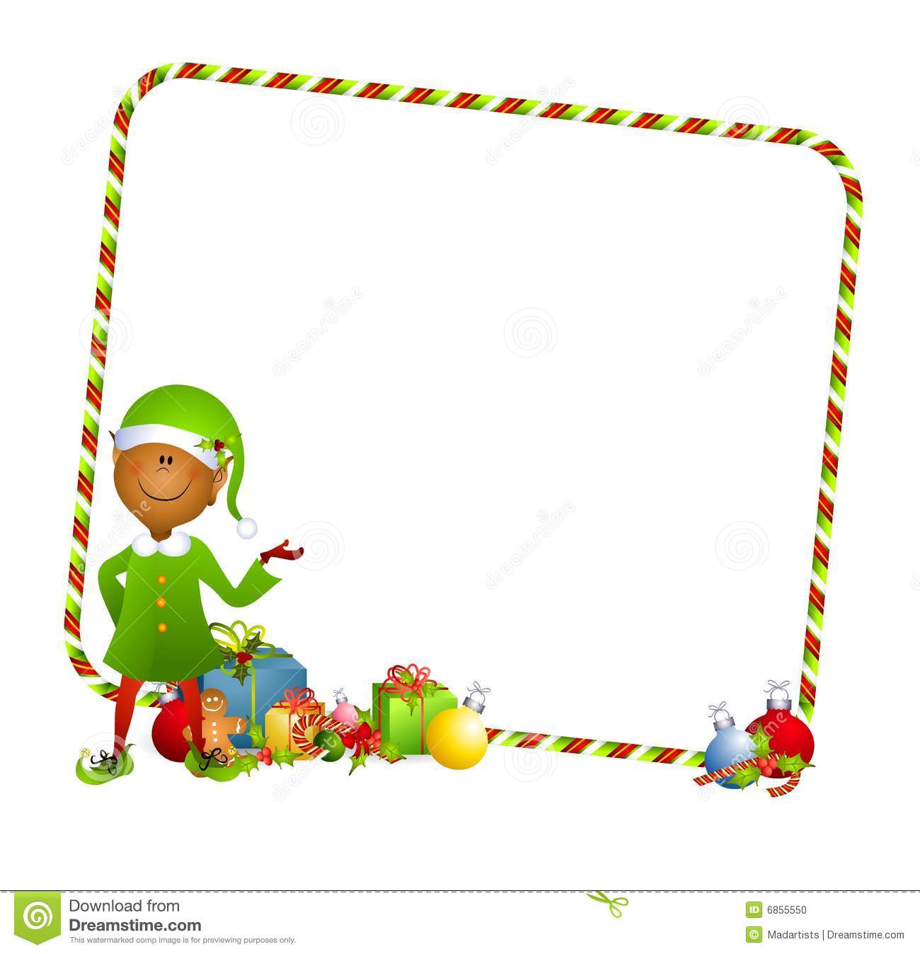 American Christmas Elf With Gifts And Candy Cane Border Orframe