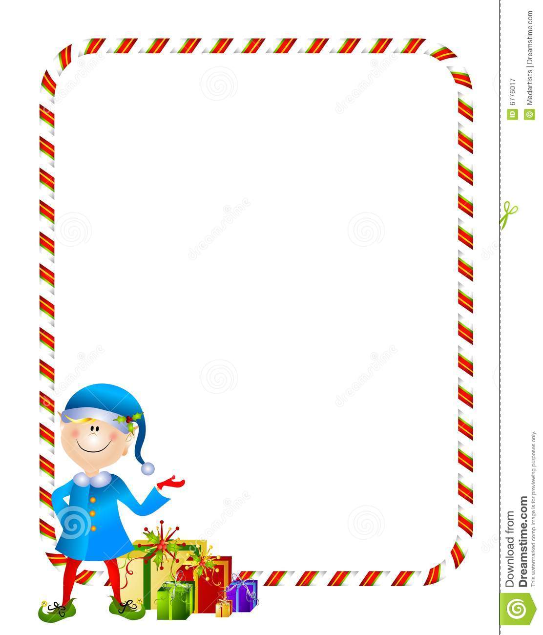 Featuring A Little Christmas Elf With Gifts And Candy Cane Border