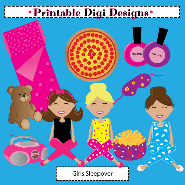 Girls Sleepover Party Clipart Set