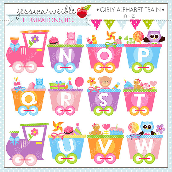 Girly Alphabet Train N Z Cute Digital Clipart For Commercial Or