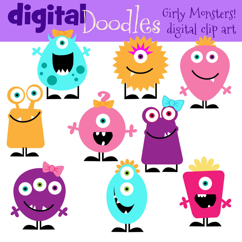 Instant Download Girly Monster Clip Art By Kpmdoodles On Etsy