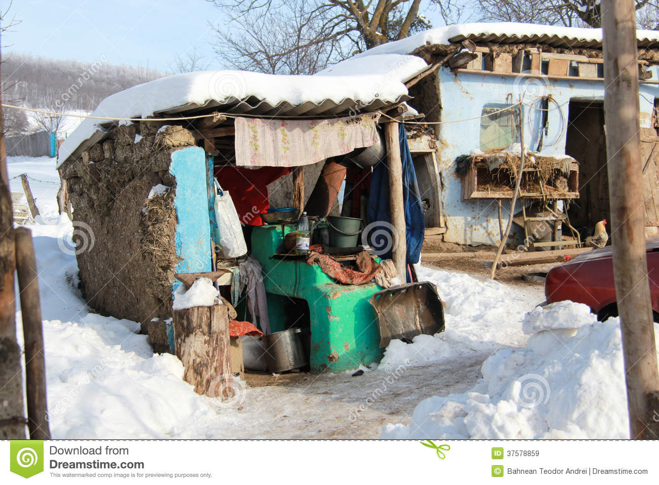 Very Poor House From A Poor Village In Middle Of Winter In Vaslui