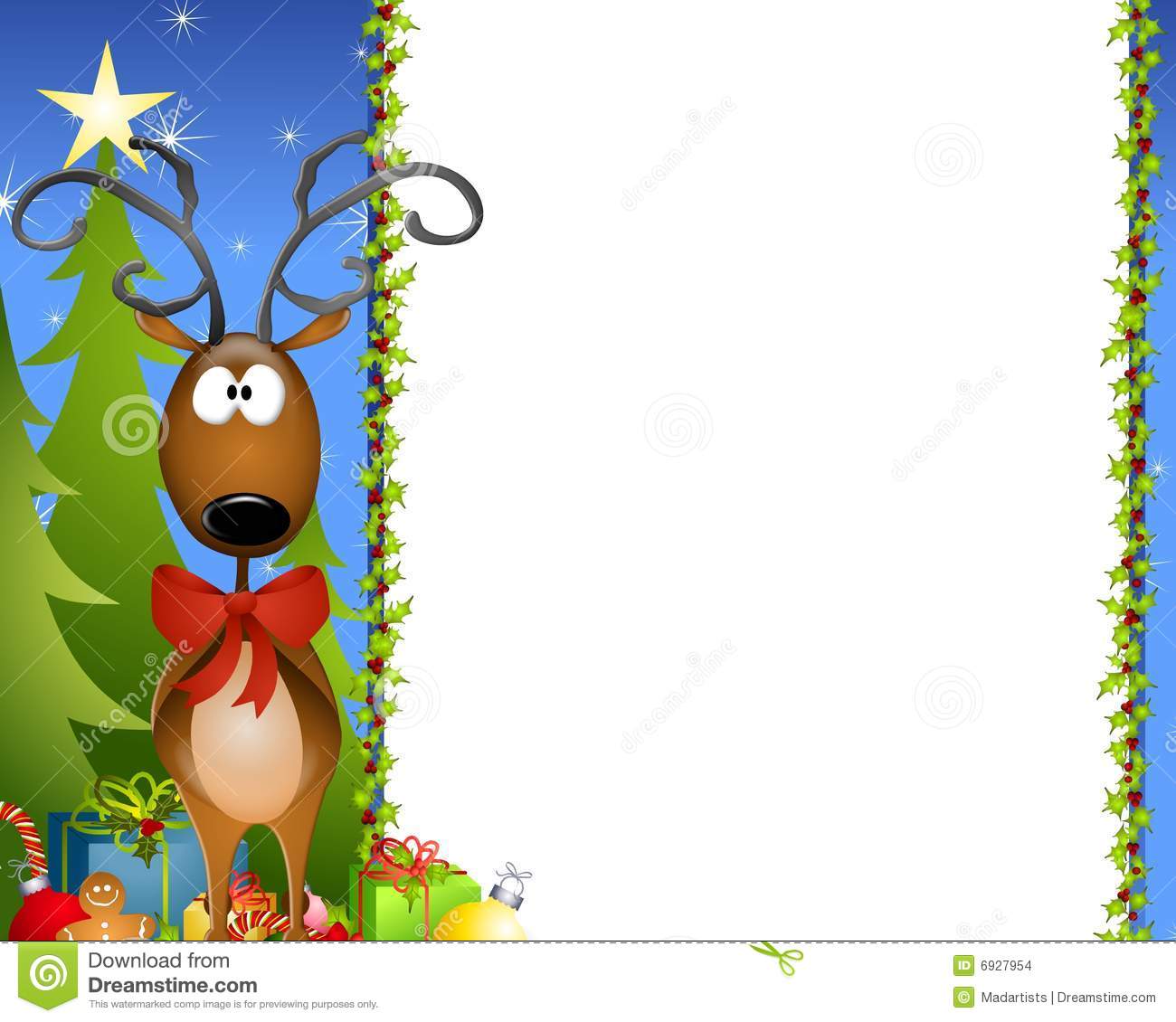 Border Illustration Featuring A Christmas Tree Border With Reindeer
