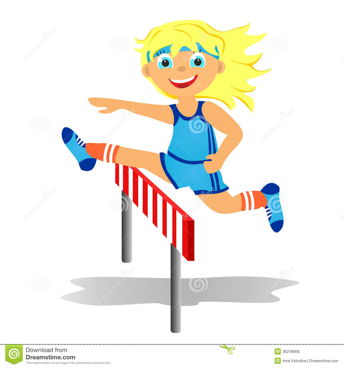 Childrens Sport In Summertime  Girl Overjumps Hurdle