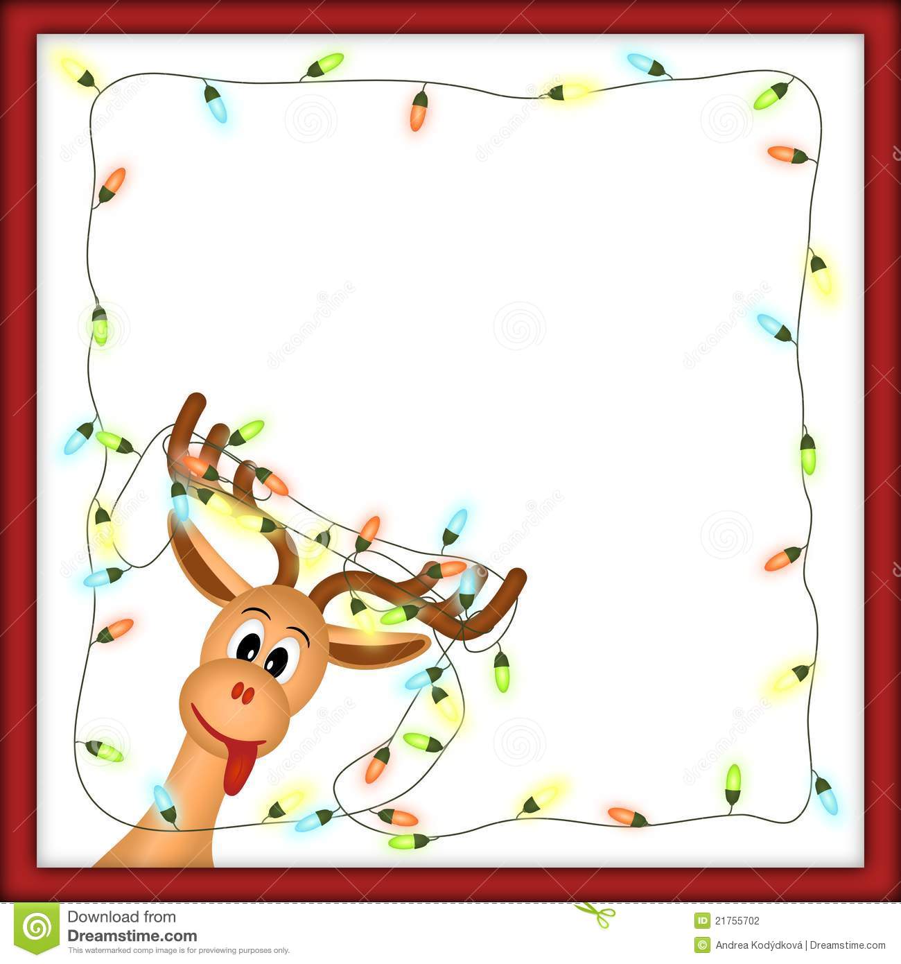 Funny Reindeer With Christmas Lights Tangled In Antlers In Red Frame