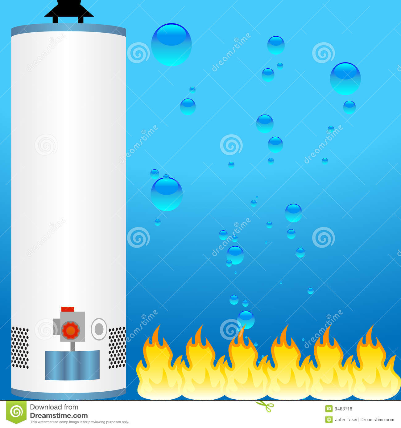 3d Boiler Water Heater With Water And Fire As Background