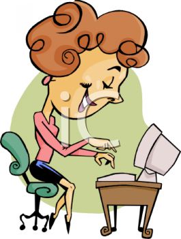 Cartoon Of A Secretary Typing   Royalty Free Clipart Picture
