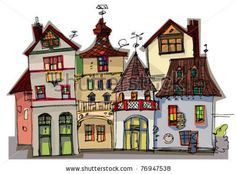 Row Houses Graphic On Pinterest   Facades Vector Illustrations And O