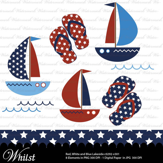 Sale Nautical Clip Art Red White Blue Navy Flip Flops Clipart Usa Star