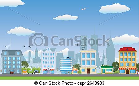 Vector Of The Row Of Houses Street Of The City Vector Illustration