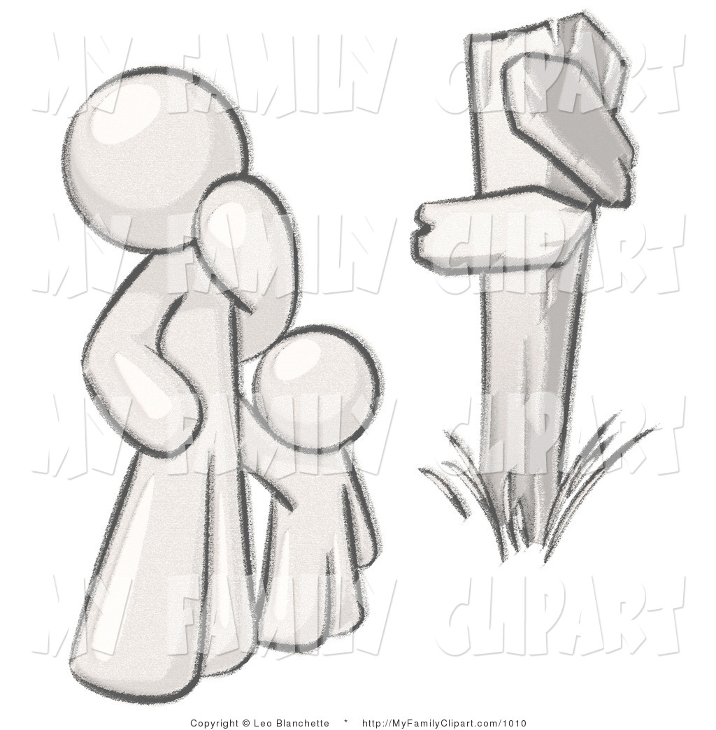 Clip Art Of A Sketched Design Mascot Man And Child Standing At A    