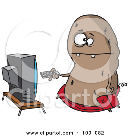 Clipart Fat Couch Potato Flipping Through Channels On The Tv   Royalty