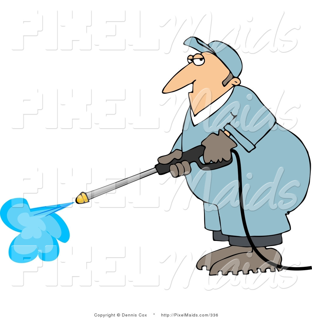 Clipart Of A Male Worker Cleaning Something With A Professional