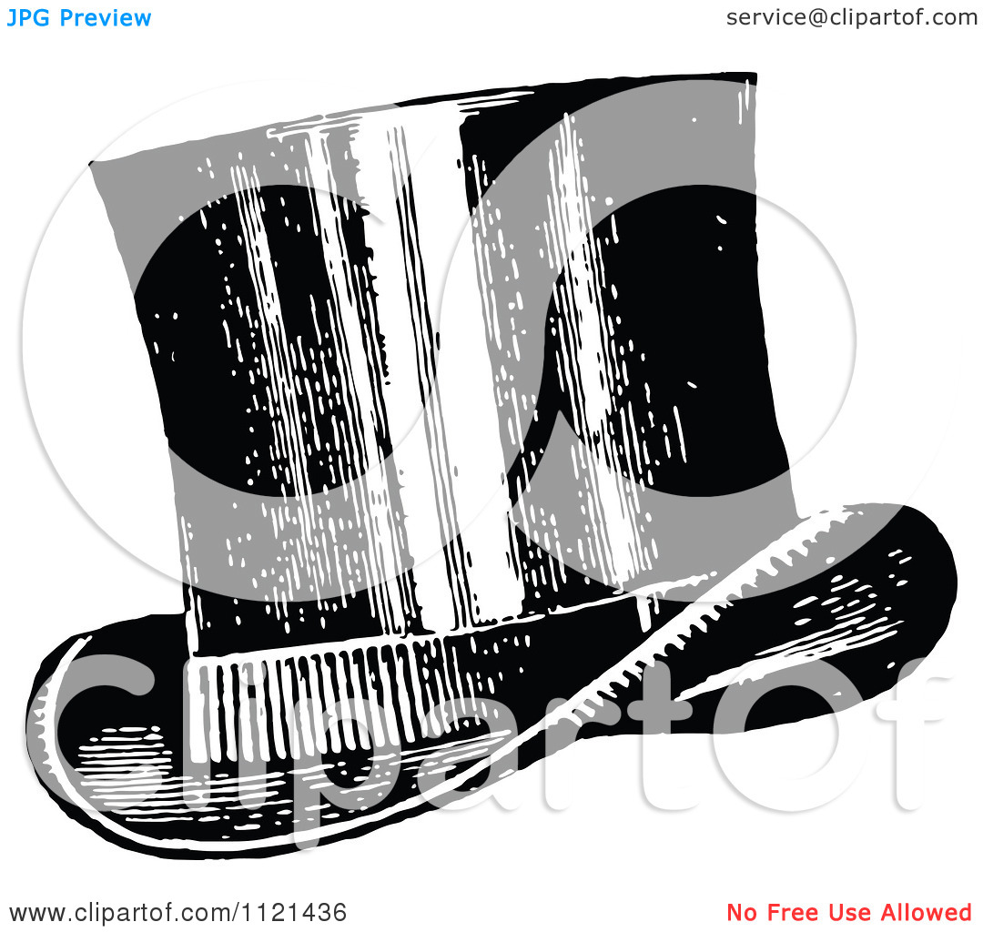 Clipart Of A Retro Vintage Black And White Top Hat   Royalty Free