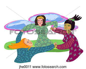 Clipart Of Three Women Twirling In A Circle Jhe0011   Search Clip Art