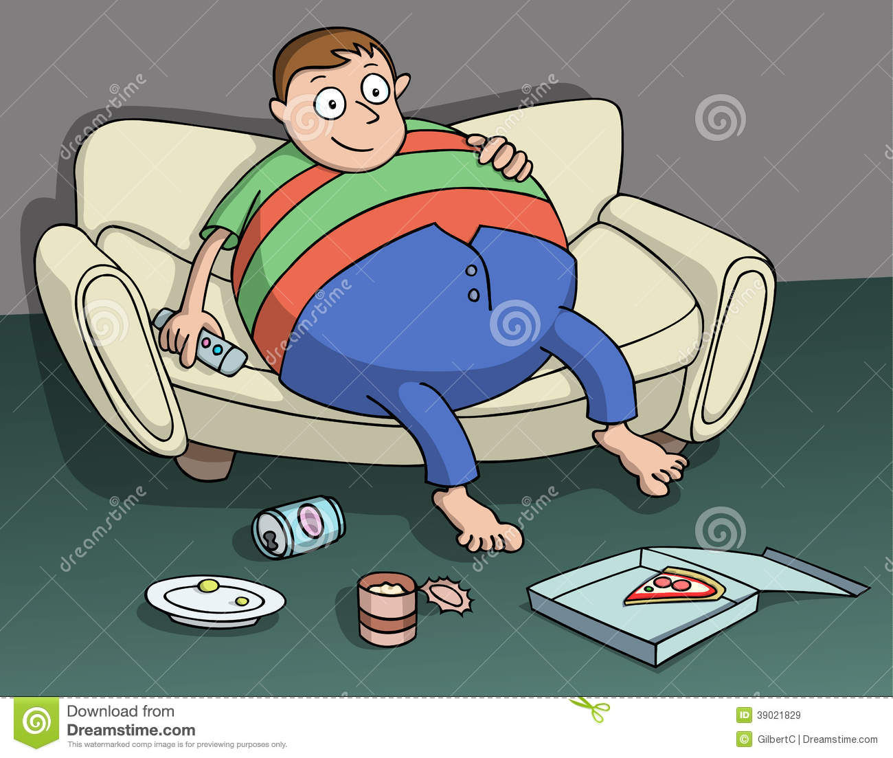 Other Food Over The Floor  Couch Potato Cartoon  Vector Illustration
