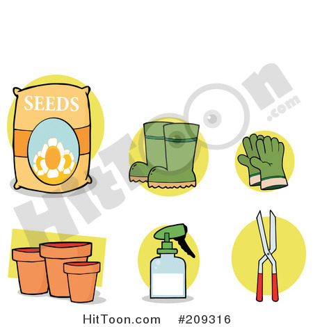Rf  Clipart Illustration Of A Digital Collage Of Seeds Boots Gloves