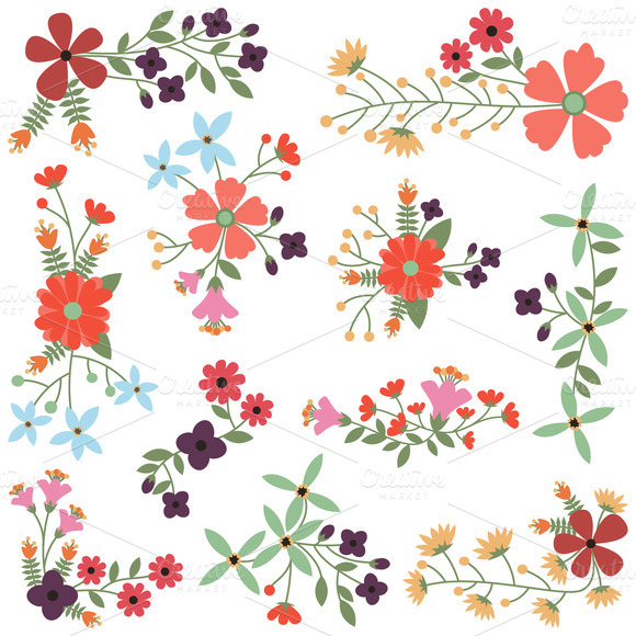 Vintage Flowers Vectors And Clipart   Illustrations On Creative Market